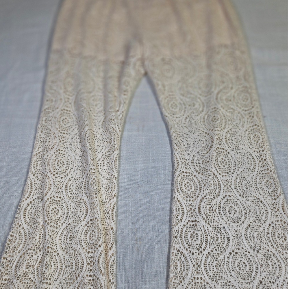 Rue21 Cream Lace Flare Pants XL Boho Crochet Bell Bottom Trousers Ivory